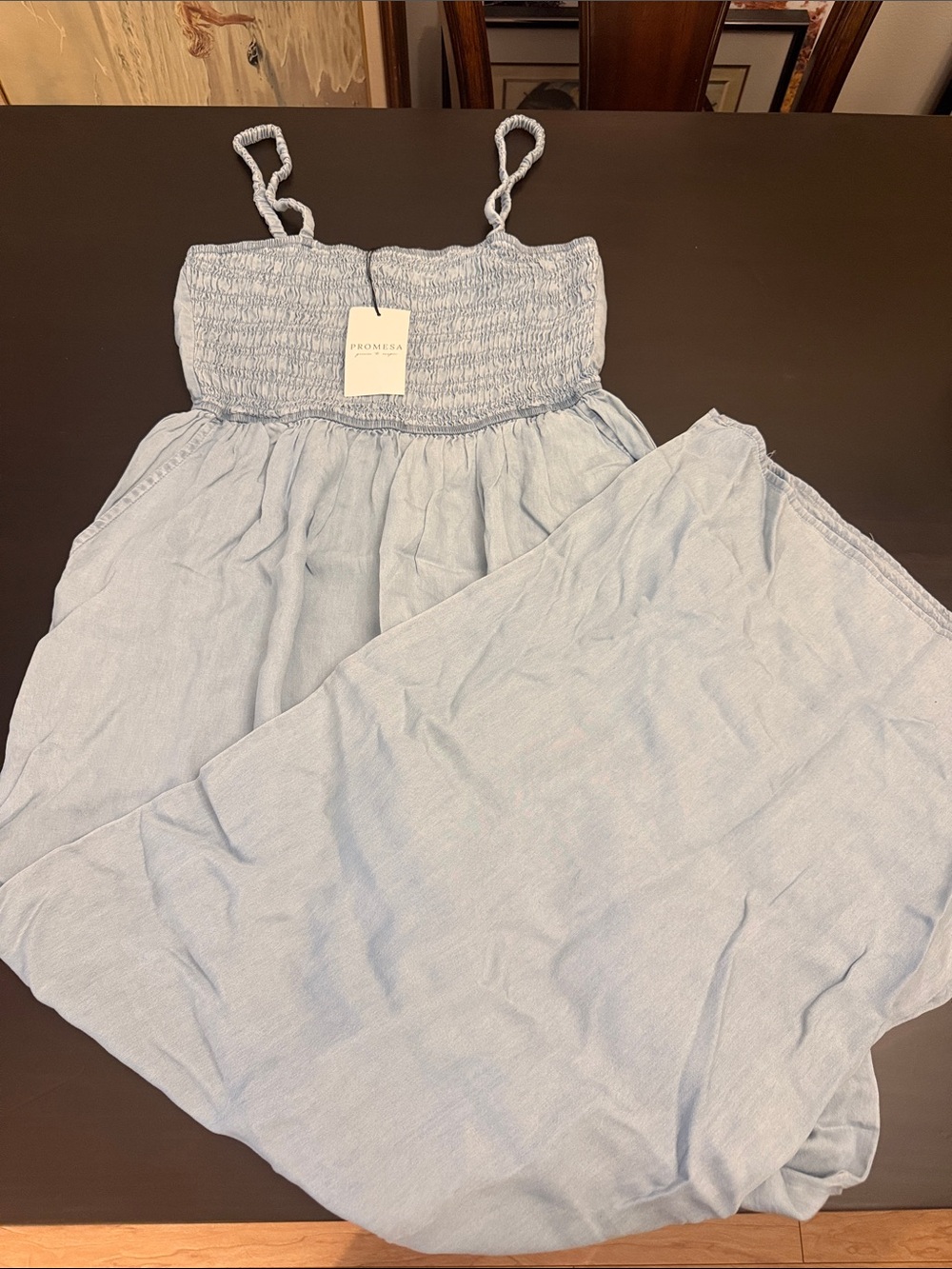 Promesa Pale Blue Smocked Strap Jumpsuit/romper